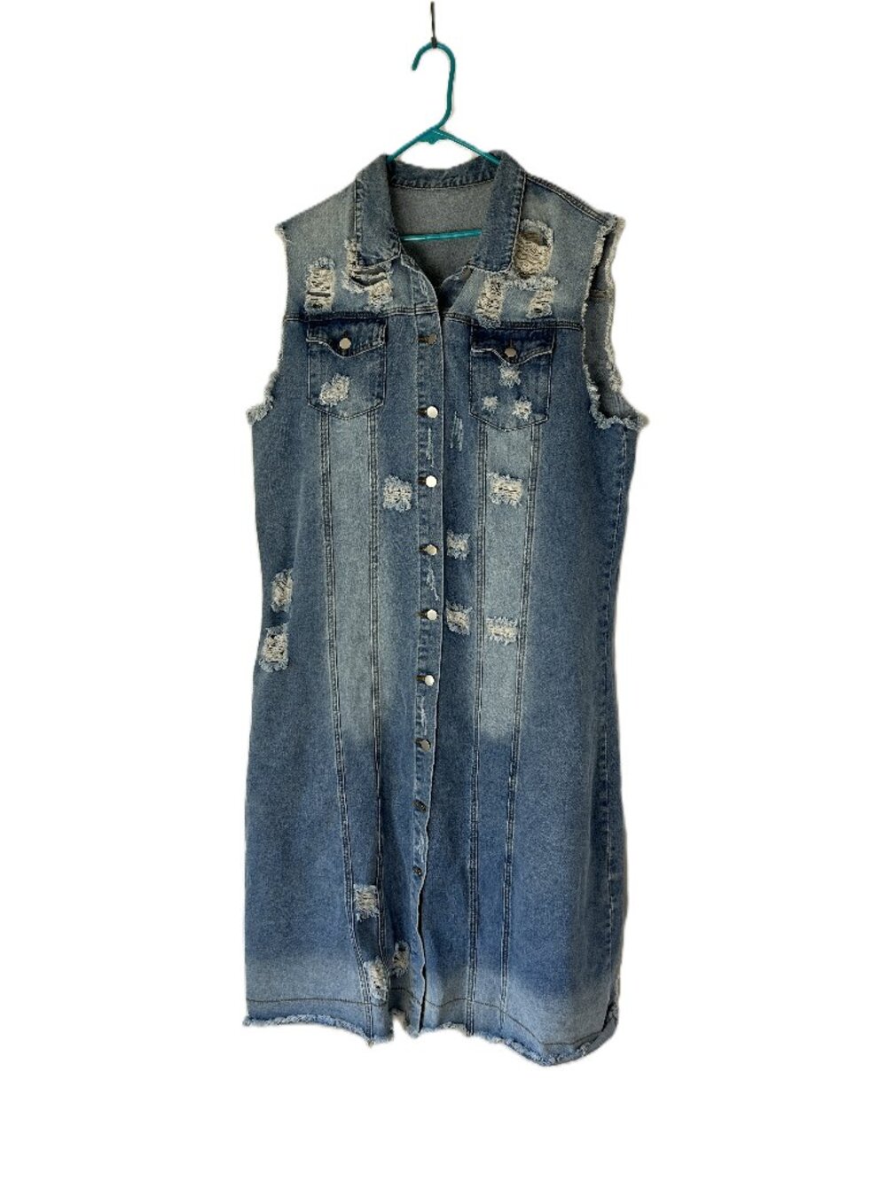 Maxi Denim Distressed Button Dress XXL 14